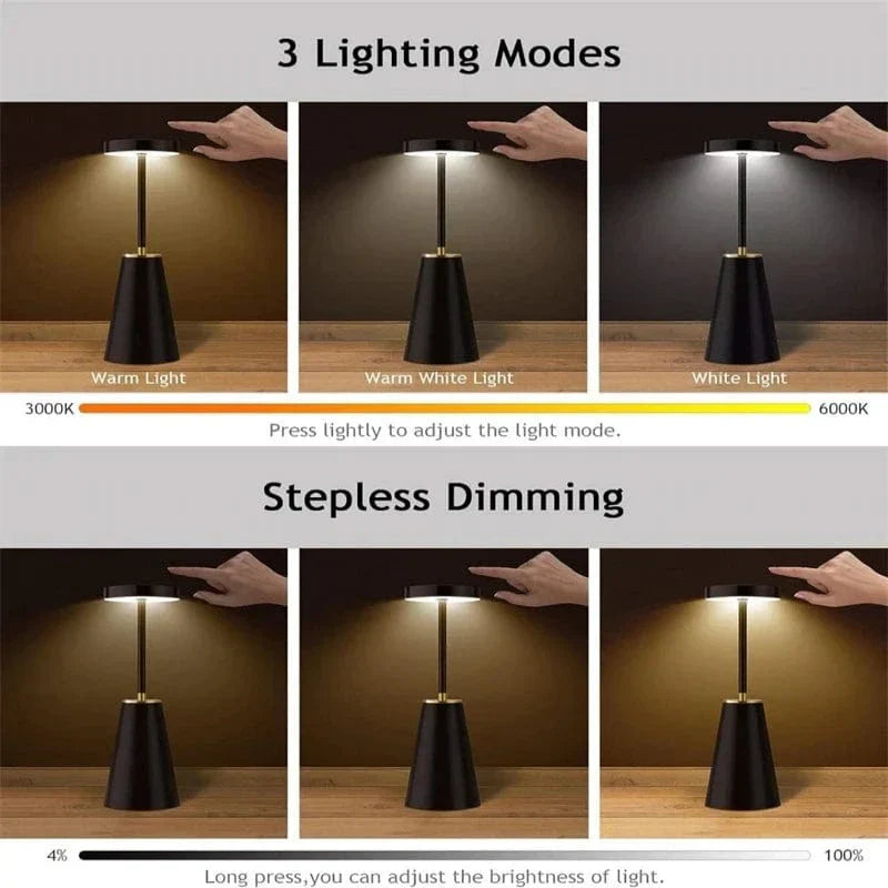 LED Laddningsbar Skrivbordslampa - Touch Dimming - Modern Design - Tre Färgtemperaturer - Sladdlös - Ideal För Inomhusbruk - Snygg Estetik Carvallo