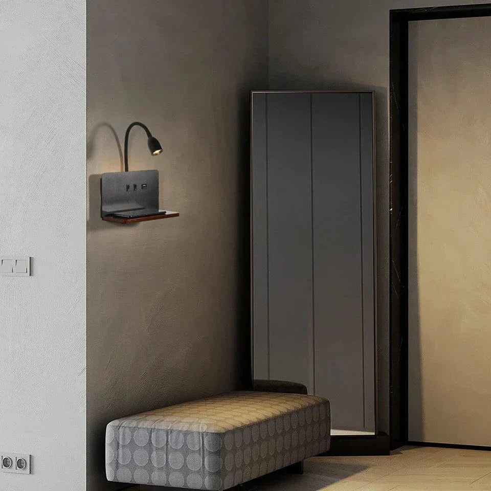 LED Vägglampa Med USB-gränssnitt – Trådlös Laddning - Modern - 360° Rotation - Justerbar Sänglampa Carvallo