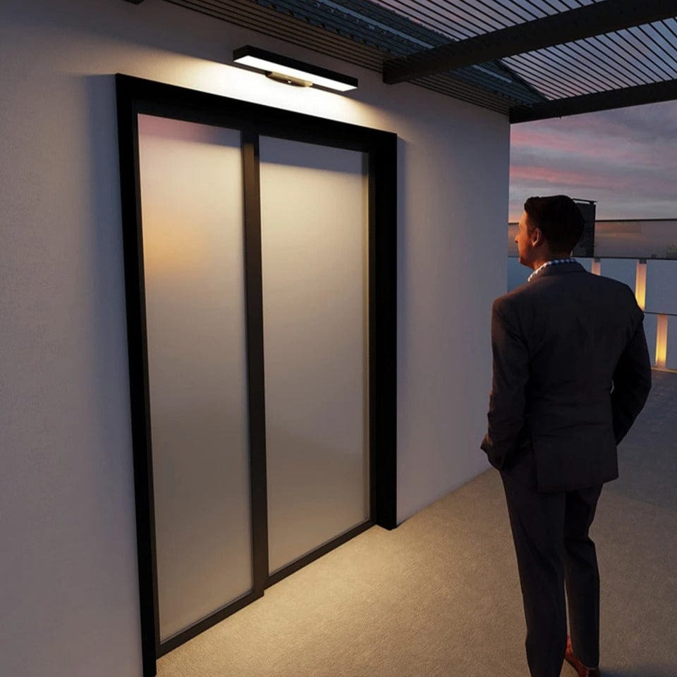 Moderna svarta LED utomhusvägglampor med rörelsesensor och skymning-till-gryning-funktion - Väderbeständig sconce för entré och garage Carvallo