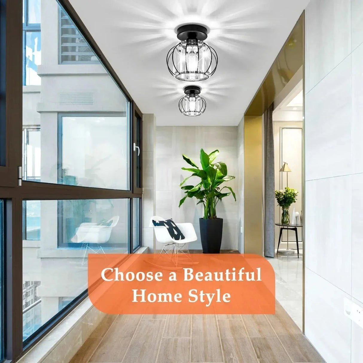 Modern Flush Mount Ceiling Light Fixture – K9 Crystal - LED Kompatibel - Elegant Design - Inomhusbruk - Polerad Krom Finish Carvallo