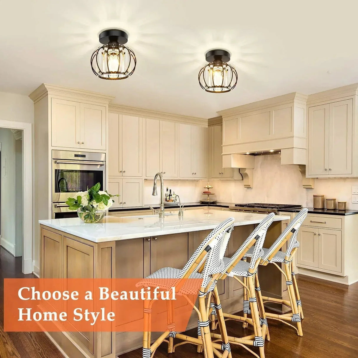 Modern Flush Mount Ceiling Light Fixture – K9 Crystal - LED Kompatibel - Elegant Design - Inomhusbruk - Polerad Krom Finish Carvallo