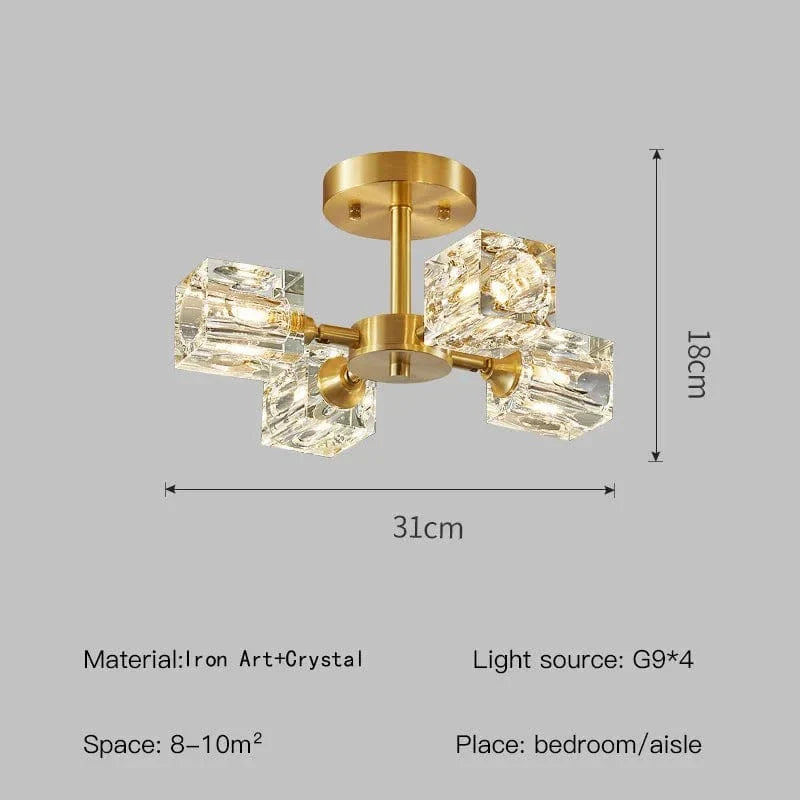 Modern guld kristallkrona – G9-baserad semi flush mount taklampa för vardagsrum, matsal, kök Carvallo