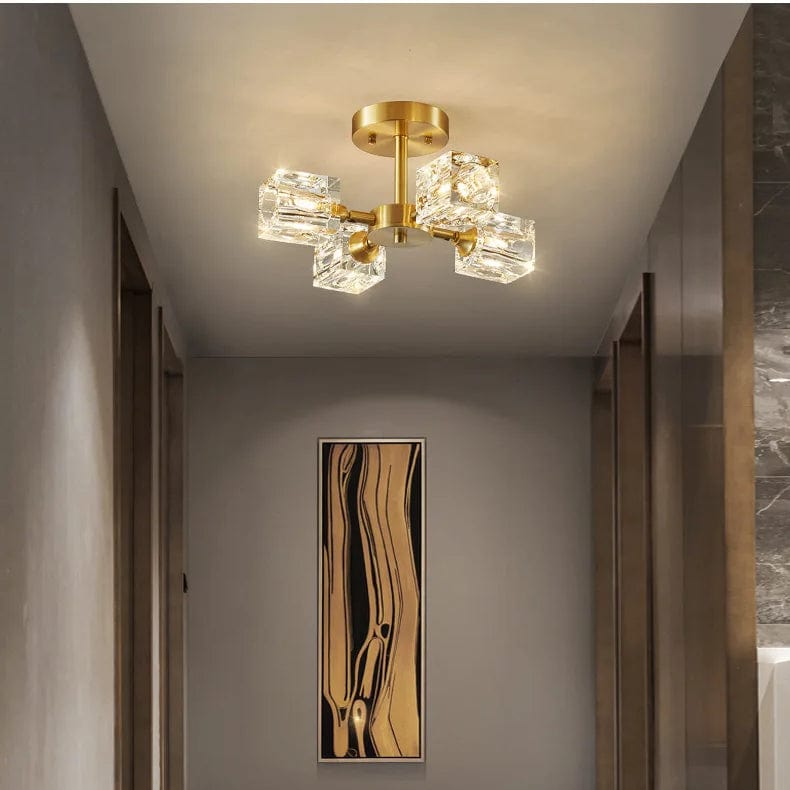 Modern guld kristallkrona – G9-baserad semi flush mount taklampa för vardagsrum, matsal, kök Carvallo