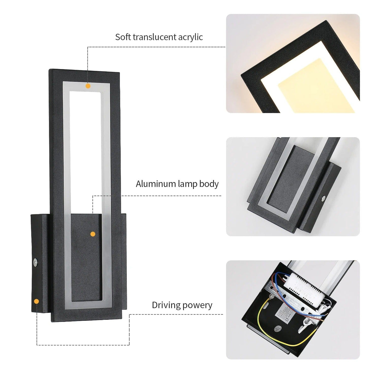 Modern LED Vägglampa - Ytmonterad - Akryl - Varmvit 3000K - Inomhus - Svart Finish - Energisparande Carvallo
