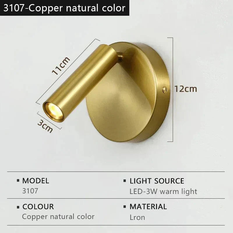 Modern LED Vägglampa Med Strömbrytare - Inomhus - Justerbar - USB Laddning - 350° Rotation - Svart/Koppar Finish Carvallo