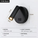 Modern LED Vägglampa Med Strömbrytare - Inomhus - Justerbar - USB Laddning - 350° Rotation - Svart/Koppar Finish Carvallo