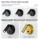 Modern LED Vägglampa Med Strömbrytare - Inomhus - Justerbar - USB Laddning - 350° Rotation - Svart/Koppar Finish Carvallo