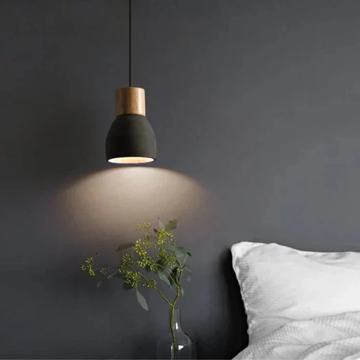 Nordisk LED Hänglampa – Inomhus Hängande Armatur – Cement-Trä Design - Justerbar Vajerlängd - Vintage Stil - E27 Fäste Carvallo