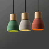 Nordisk LED Hänglampa – Inomhus Hängande Armatur – Cement-Trä Design - Justerbar Vajerlängd - Vintage Stil - E27 Fäste Carvallo