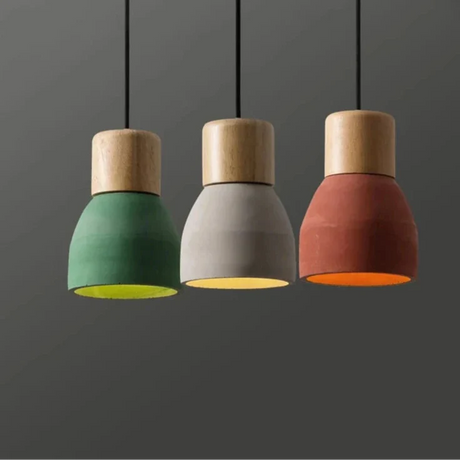 Nordisk LED Hänglampa – Inomhus Hängande Armatur – Cement-Trä Design - Justerbar Vajerlängd - Vintage Stil - E27 Fäste Carvallo