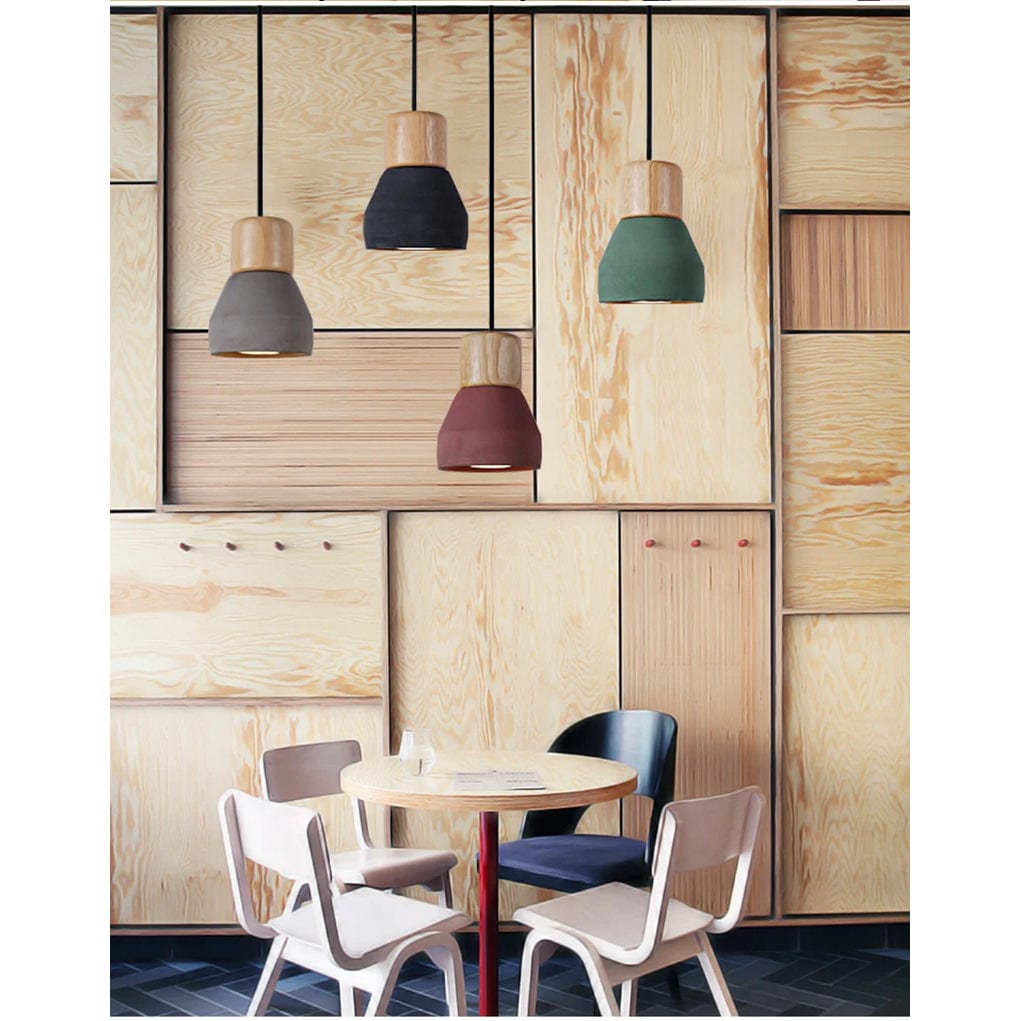Nordisk LED Hänglampa – Inomhus Hängande Armatur – Cement-Trä Design - Justerbar Vajerlängd - Vintage Stil - E27 Fäste Carvallo