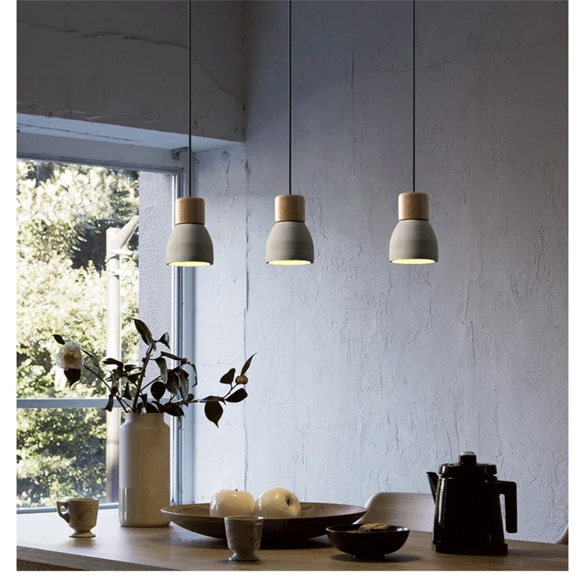 Nordisk LED Hänglampa – Inomhus Hängande Armatur – Cement-Trä Design - Justerbar Vajerlängd - Vintage Stil - E27 Fäste Carvallo