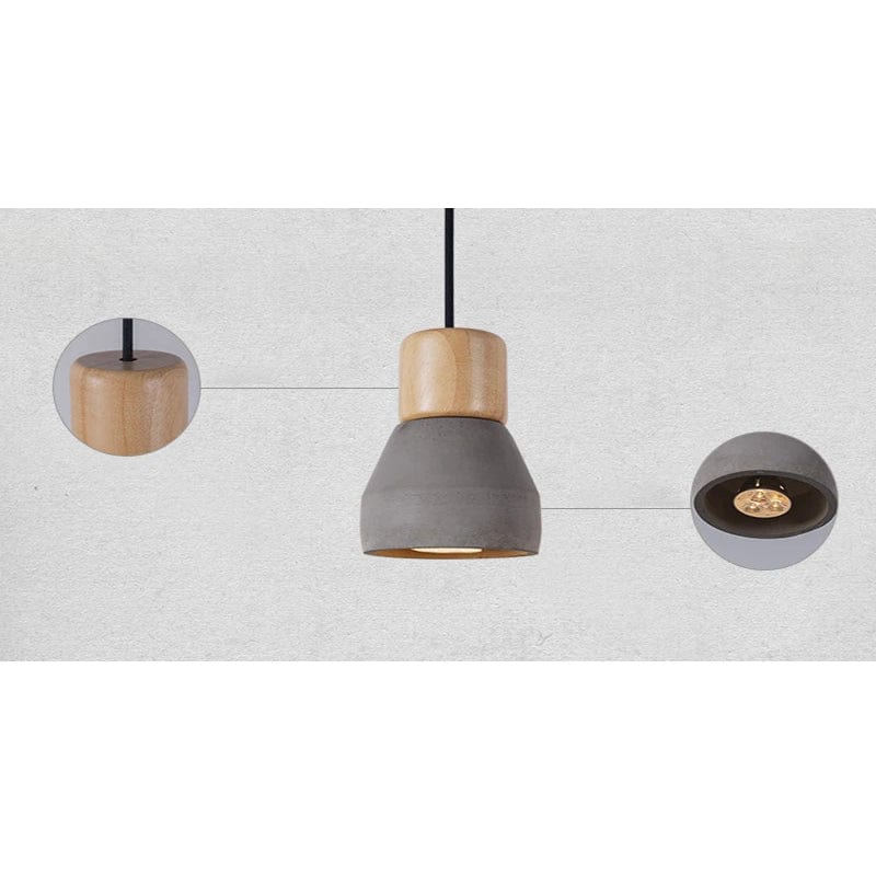 Nordisk LED Hänglampa – Inomhus Hängande Armatur – Cement-Trä Design - Justerbar Vajerlängd - Vintage Stil - E27 Fäste Carvallo