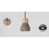 Nordisk LED Hänglampa – Inomhus Hängande Armatur – Cement-Trä Design - Justerbar Vajerlängd - Vintage Stil - E27 Fäste Carvallo