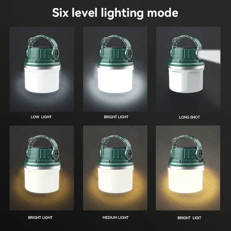 Bärbar LED Campinglampa - Solenergiladdad - Vattentålig - Kompakt design - Ideal för utomhusäventyr - Nödanvändning Carvallo