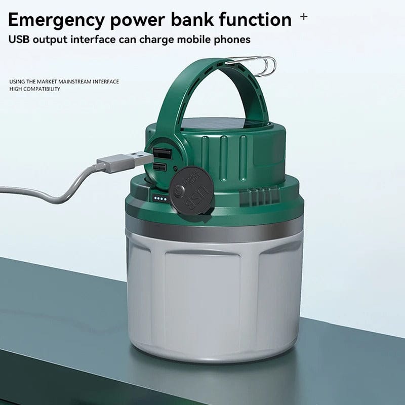 Bärbar LED Campinglampa - Solenergiladdad - Vattentålig - Kompakt design - Ideal för utomhusäventyr - Nödanvändning Carvallo