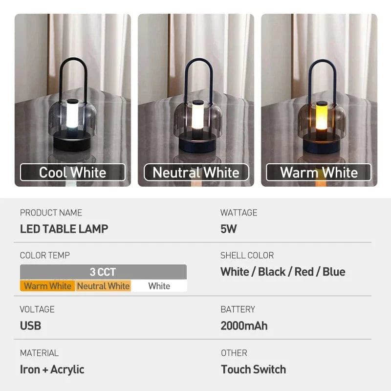 Uppladdningsbar LED-skrivbordslampa - Sladdlös - Modern Retro Design - Portabel - Touchaktivering - Ideal för inomhusbruk Carvallo