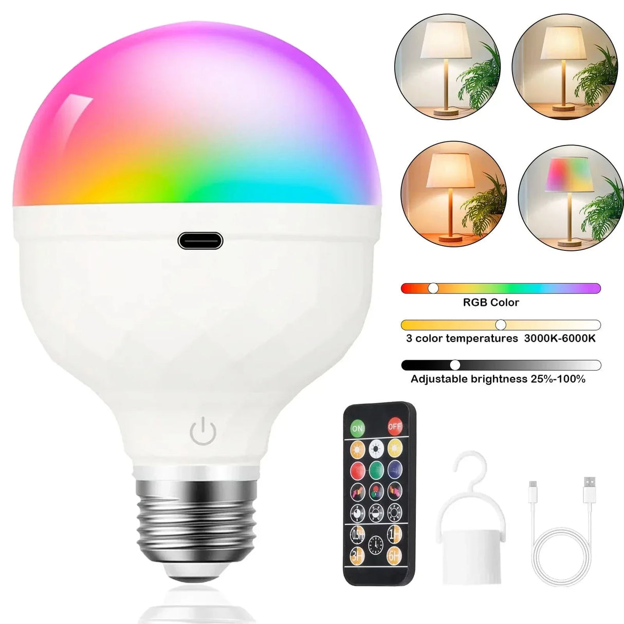 Uppladdningsbar LED-lampa med fjärrkontroll – Dimbar - Flerfärgad - Timerfunktion - 270° ljusvinkel - Bärbar design Carvallo
