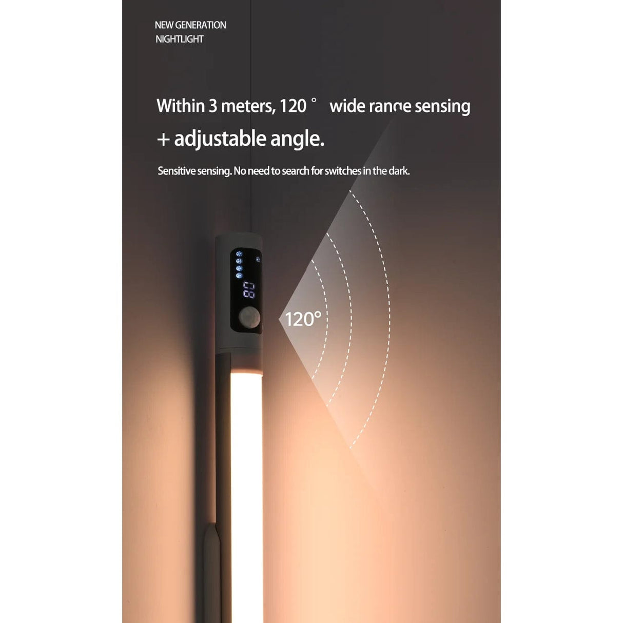 Uppladdningsbar LED-nattlampa med rörelsesensor och digital skärm – Inomhusbruk för kök och skåp Carvallo
