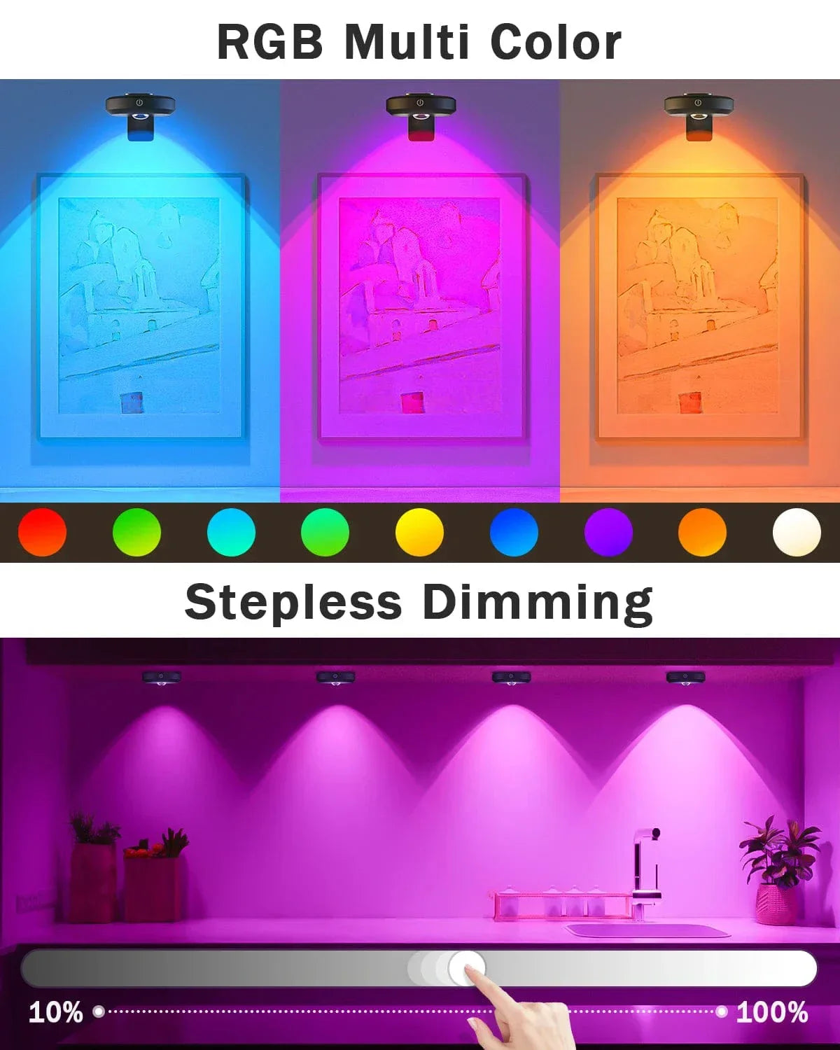 Återuppladdningsbara LED puckljus med magnetfäste – RGB-färgtemperatur - Justerbar ljusstyrka - Inomhus konstbelysning - Fjärrkontroll Carvallo