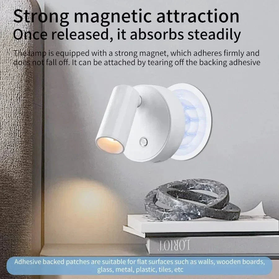 Uppladdningsbar LED-vägglampa med magnetfäste – Beröringskontroll – 360° rotation – Tre-färgjustering – Kompakt design Carvallo
