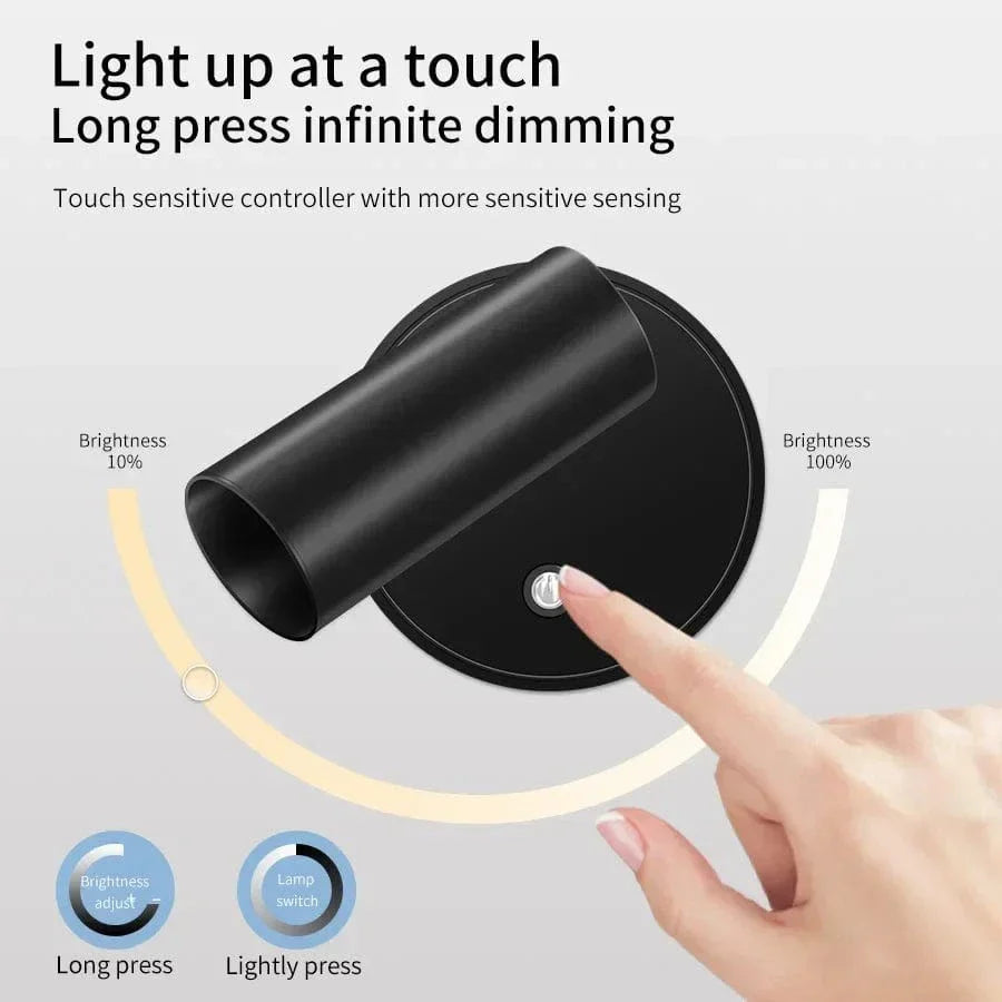 Uppladdningsbar LED-vägglampa med magnetfäste – Beröringskontroll – 360° rotation – Tre-färgjustering – Kompakt design Carvallo
