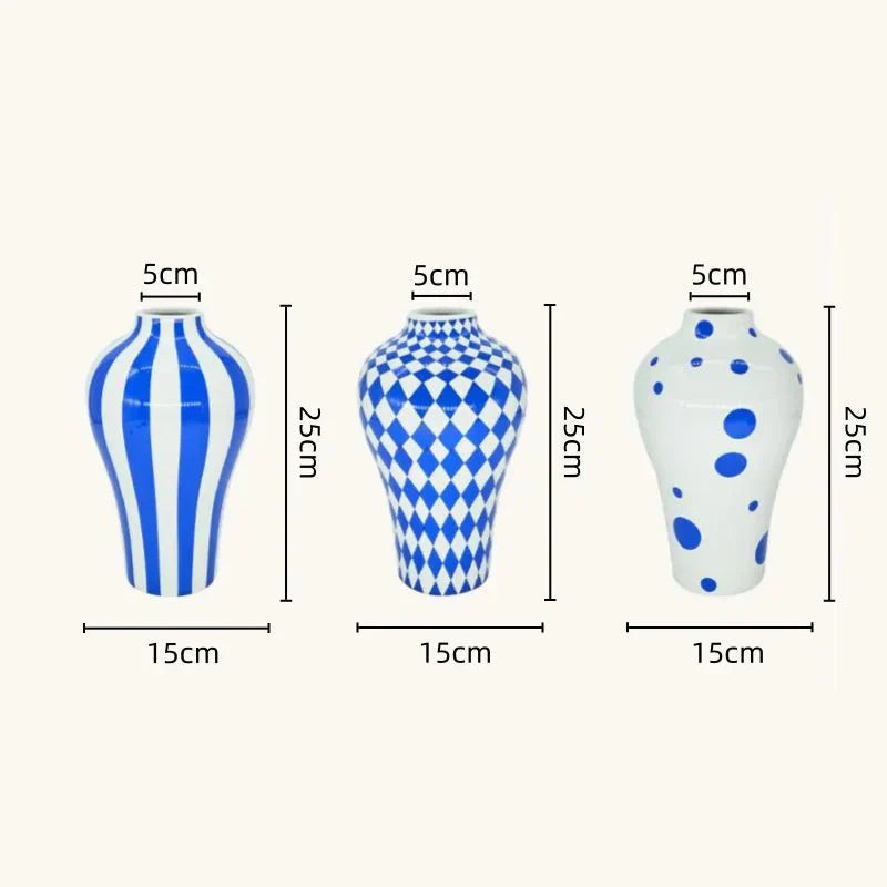 Vibrant Blue Geometrisk Keramik Vaser Modern Hem Dekor Carvallo