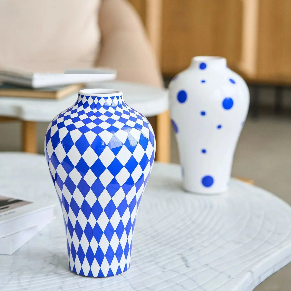 Vibrant Blue Geometrisk Keramik Vaser Modern Hem Dekor Carvallo