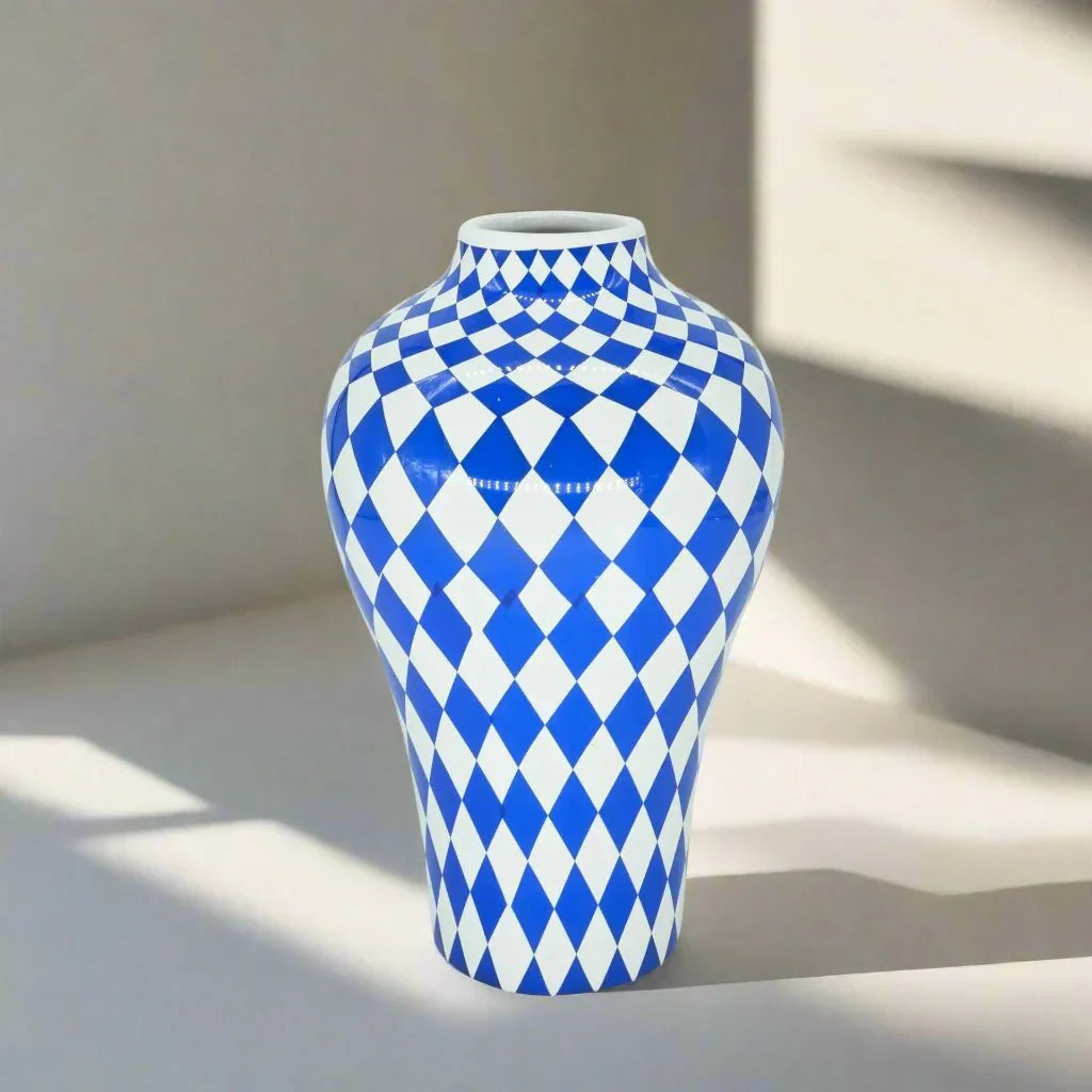 Vibrant Blue Geometrisk Keramik Vaser Modern Hem Dekor Carvallo