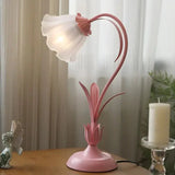 Vintage fransk stil blomma bordslampa med metallbas Carvallo