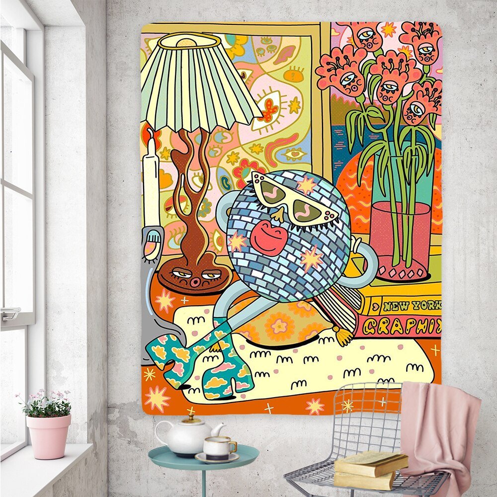 Vintage Psykedelisk Rock Hip Hop Tapestry 100% Polyester Carvallo