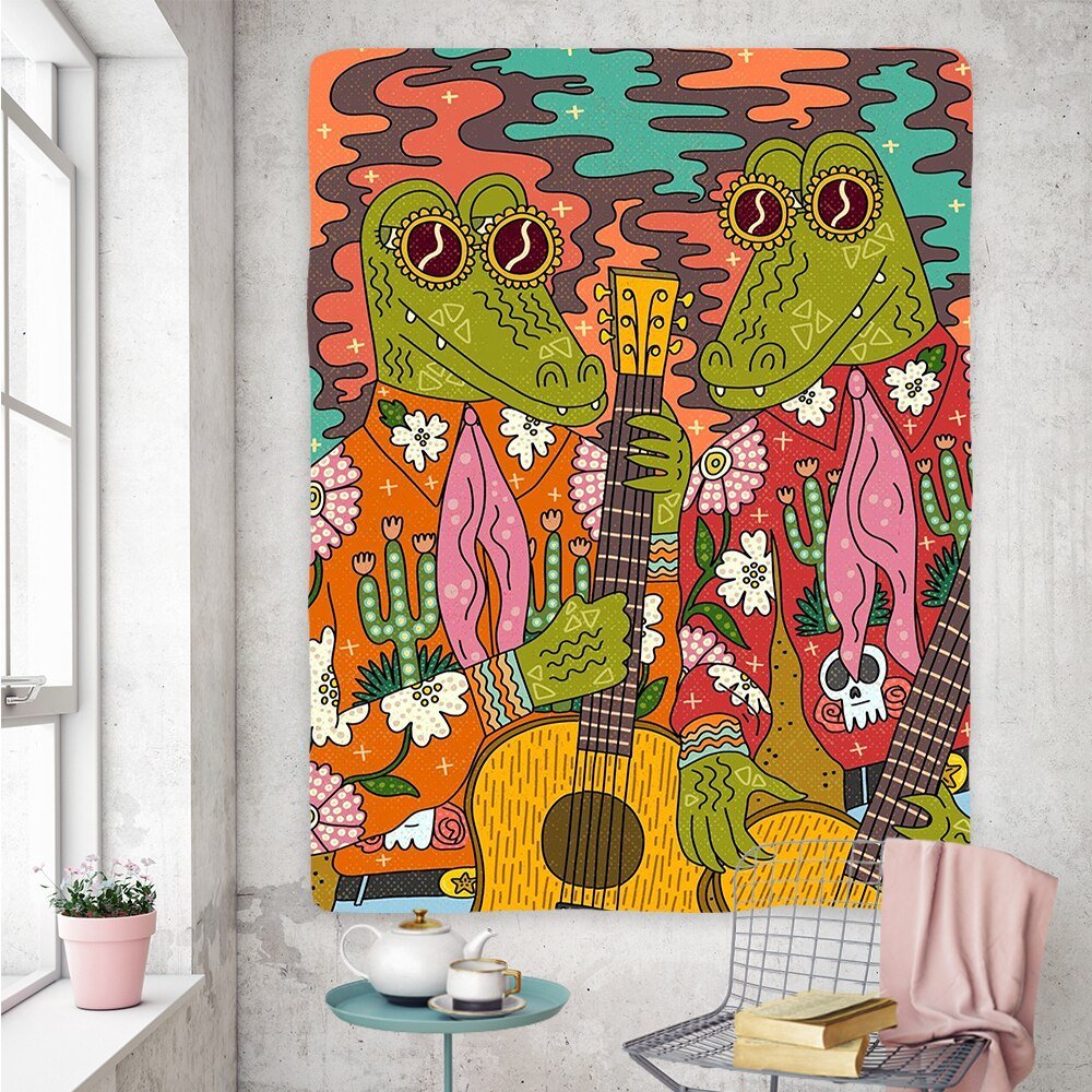 Vintage Psykedelisk Rock Hip Hop Tapestry 100% Polyester Carvallo
