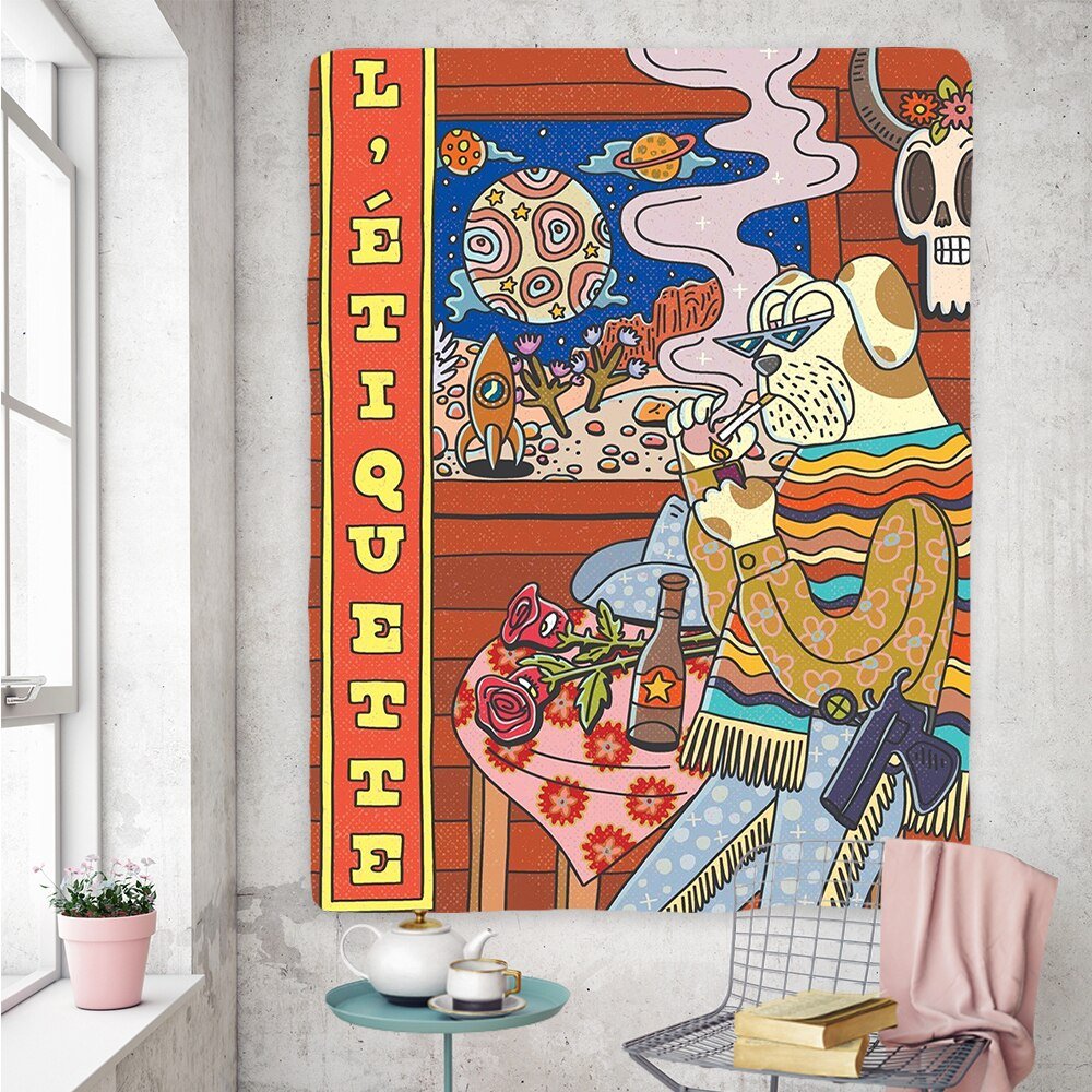 Vintage Psykedelisk Rock Hip Hop Tapestry 100% Polyester Carvallo