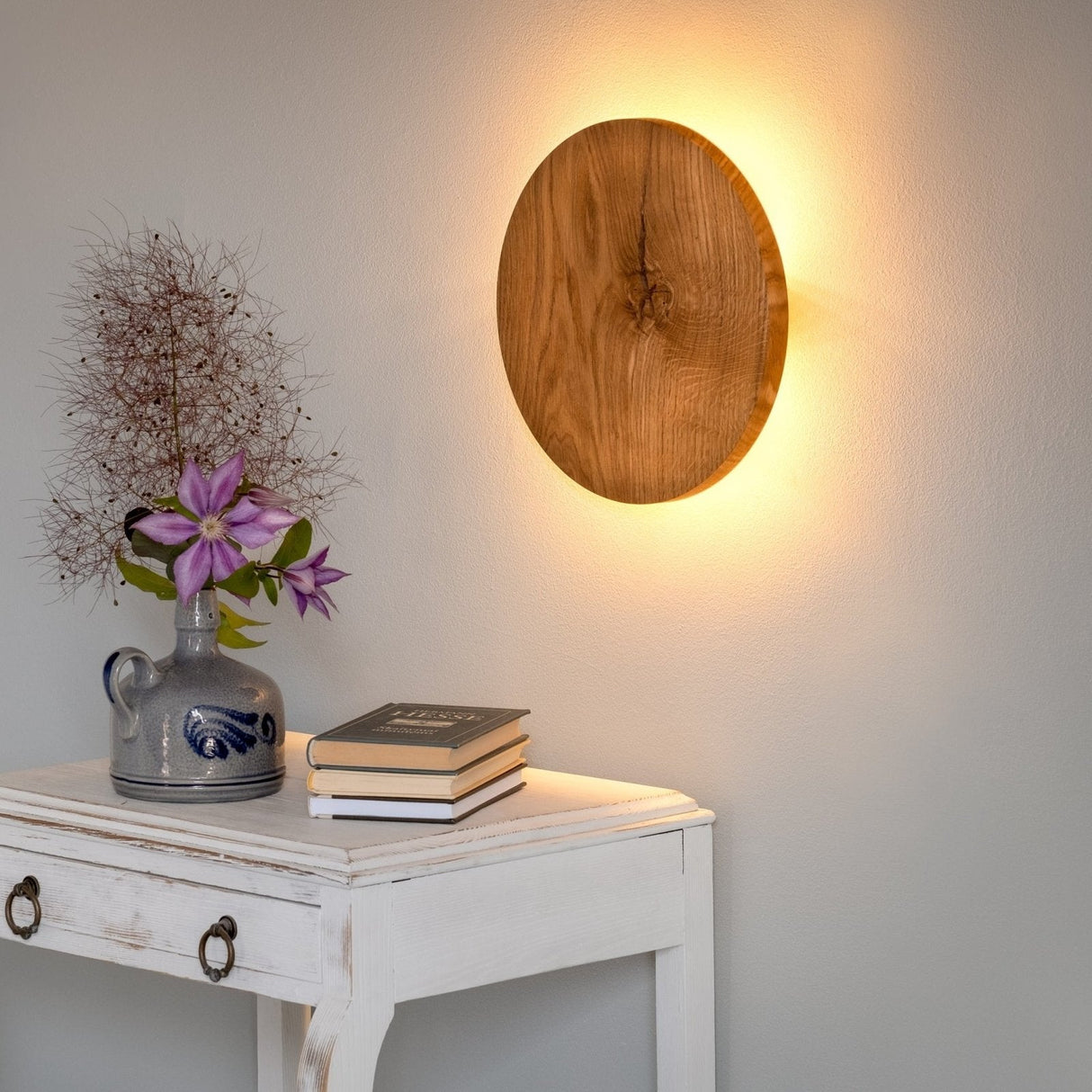 HoutGlow - Rund LED Vägglampa av Ek med Indirekt Ljus Carvallo