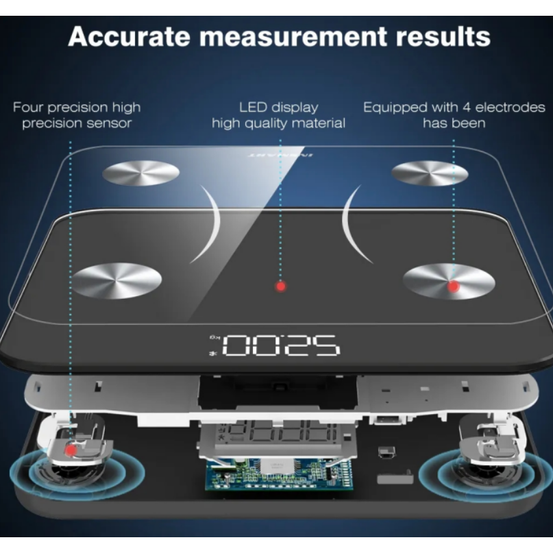 Smart Body Analysis Scale – Mät vikt, muskelmassa, kroppsfettprocent och mer Carvallo
