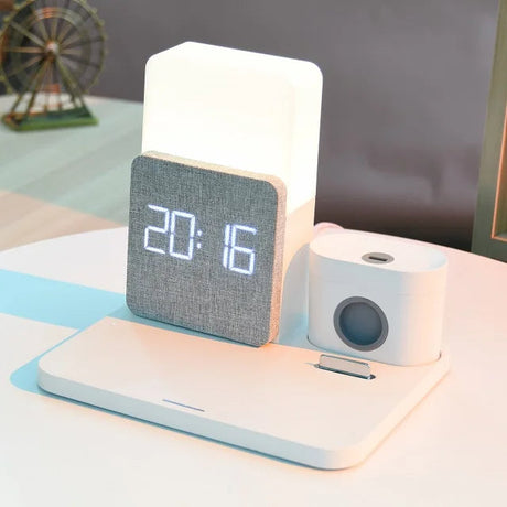 4 i 1 Snabb Trådlös Laddningsstation Väckarklocka med Lampa för Apple Carvallo