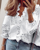 Dam Blus med Ruffles V-halslinje Polyester