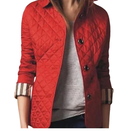 Kviltad kappa med rund krage för kvinnor-Hemnix-Röd-M-Hemnix