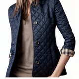 Kviltert jakke med nedfällbar krage för kvinnor-Hemnix-Navy-M-Hemnix