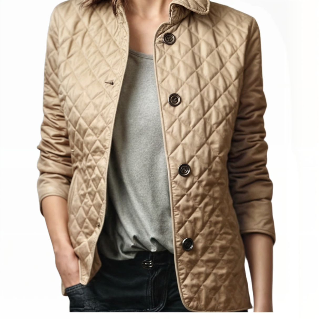 Kviltert jakke med nedfällbar krage för kvinnor-Hemnix-Hemnix