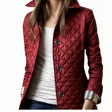 Kviltert jakke med nedfällbar krage för kvinnor-Hemnix-Rött vin-M-Hemnix