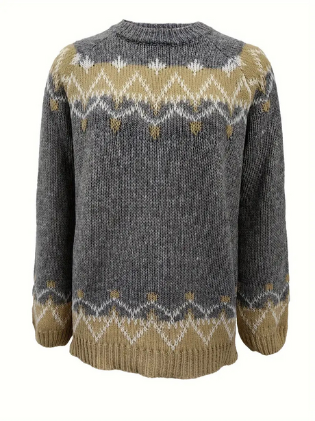 Stickad pullover med jacquardtryck för damer Hemnix