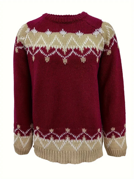Stickad pullover med jacquardtryck för damer Hemnix