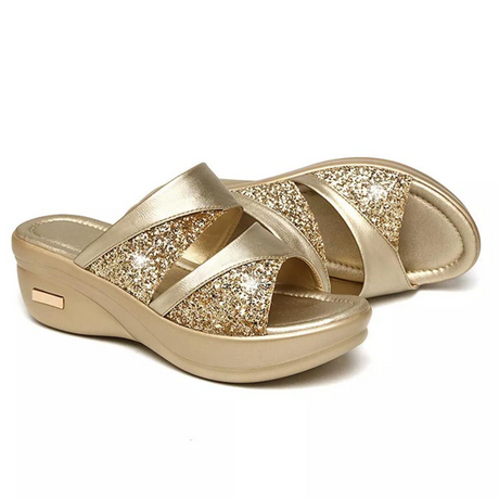 Damers Enfärgade Glittersandaler-Shoes for Women-Hemnix-Guld-35-Hemnix
