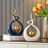 Abstrakt Keramisk Skulptur | Modern Inredning med Guld Accenter | Hylla eller Skrivbordsornament Carvallo