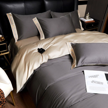 Deluxe Satinbomull Broderad Sängklädesats - 4-delad - LB7 Carvallo